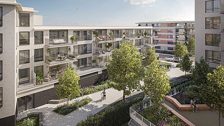 Impressie buitenkant nieuwbouwproject Centrumpoort in Spijkenisse (huurappartementen).