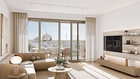 Impressie van het interieur van een appartement in gebouw Stockholm.