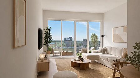Interieur van een appartement in gebouw Stockholm, met zicht op de Oude Maas