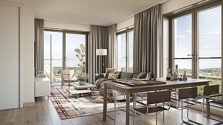 Impressie van de inrichting van een appartement in nieuwbouwproject 52° Noord in Spijkenisse.