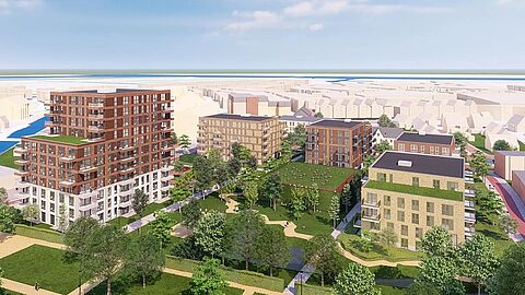 Schets vanuit de lucht van nieuwbouwproject District-S in Spijkenisse.