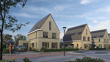Impressie vrijstaande woningen in Juliuskreek in Zuidland, met een dorpse uitstraling.