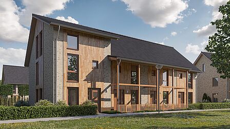 Rijwoningen met verspringend dak in nieuwbouwproject Krekenbos in Zuidland, fase 8.