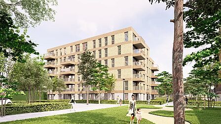 Schets van een van de woongebouwen in de nieuwe wijk District-S in Spijkenisse.