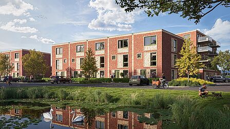 Eengezinswoningen met platte daken in fase 2 van De Groene Warande in Spijkenisse.