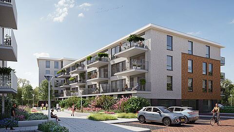 Impressie gebouw Centrumpoort (fase 3) met huurappartementen in Spijkenisse.
