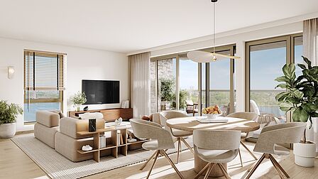 Impressie van het interieur van een appartement in gebouw Stockholm.