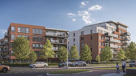 Impressie buitenkant nieuwbouwproject Centrumpoort in Spijkenisse (huurappartementen).