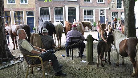 Handelaren rusten even uit op de Paardenmarkt in Heenvliet.