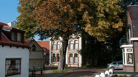 Blik op de Ring in Simonshaven, met oude gevels.