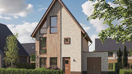 Vrijstaande woning met lang schuin dak in fase 8 van nieuwbouwproject Krekenbos in Zuidland.