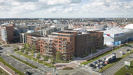Impressie buitenkant nieuwbouwproject Centrumpoort in Spijkenisse (huurappartementen).