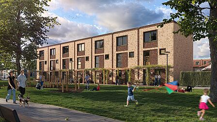 Eengezinswoningen met platte daken in fase 2 van De Groene Warande in Spijkenisse.