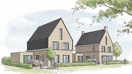 Schetsen van de vrijstaande woningen in nieuwbouwproject Juliuskreek in Zuidland.