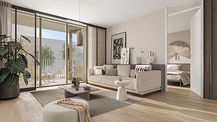 Vredehof: appartementen aan de Vredehofstraat in het centrum van Spijkenisse. Dit is een impressie van een interieur.