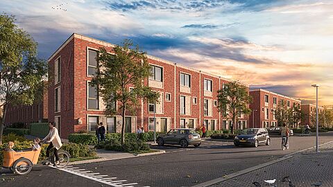 Eengezinswoningen met platte daken in fase 2 van De Groene Warande in Spijkenisse.