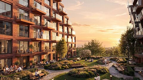Dakterras van nieuwbouwproject 52° Noord in Spijkenisse, met planten.