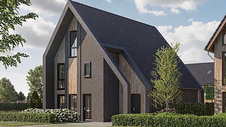 Vrijstaande woning met lang schuin dak in fase 8 van nieuwbouwproject Krekenbos in Zuidland.