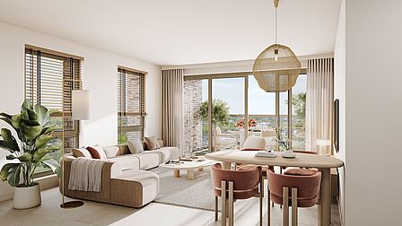 Impressie van het interieur van een appartement in gebouw Stockholm.