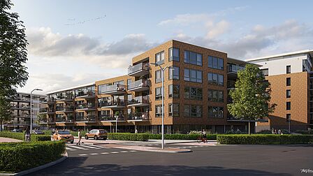 Impressie buitenkant nieuwbouwproject Centrumpoort in Spijkenisse (huurappartementen).