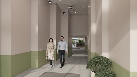 Nieuwbouwproject De Loper: stadswoningen en appartementen bij het Centrumpark in Spijkenisse. Gezamenlijke hal.