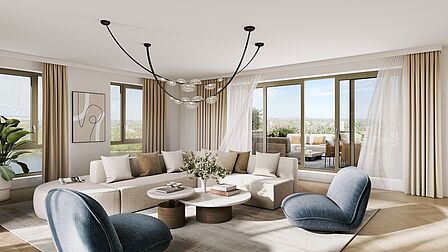 Impressie van het interieur van een appartement in gebouw Stockholm.